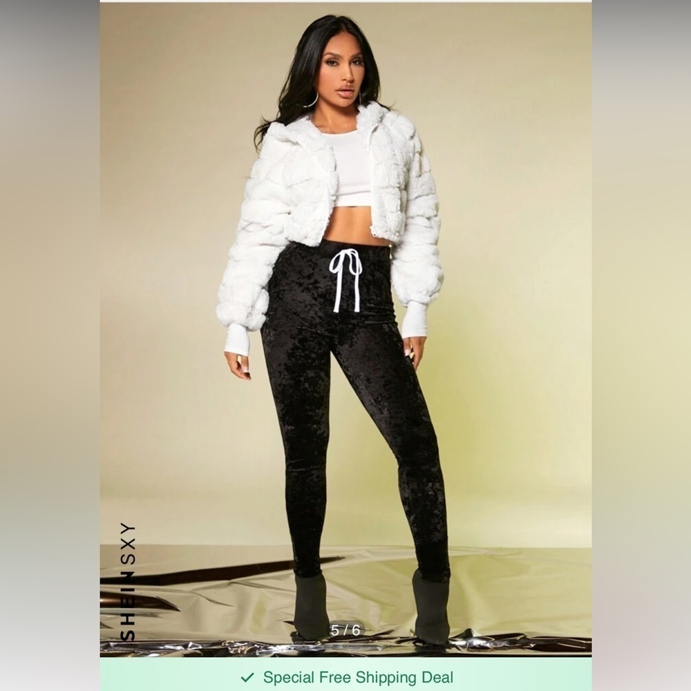 SHEIN SXY Faux Fur Hooded Cropped Jacket